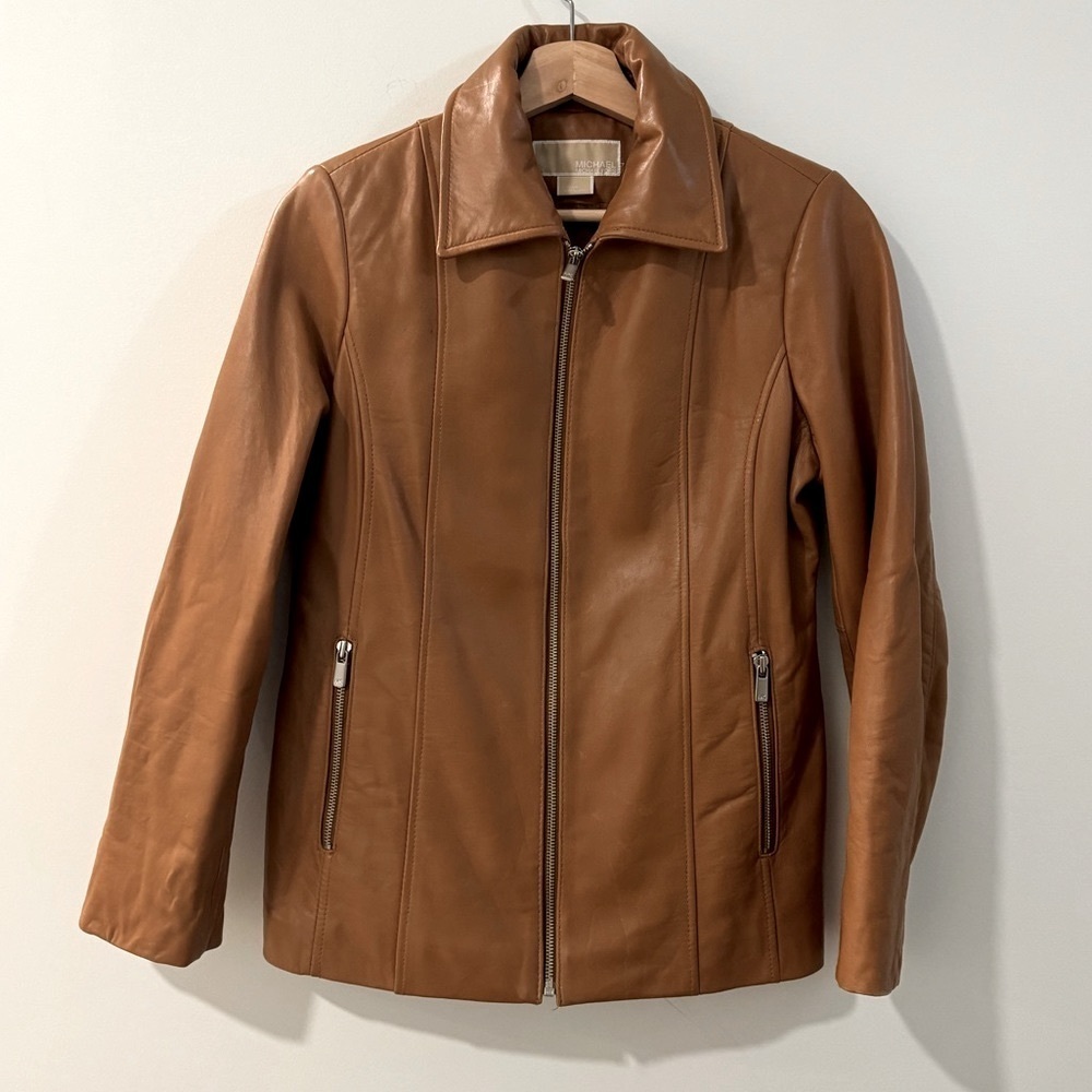 Michael Kors Leather Caramel color Jacket Woman’s size Small